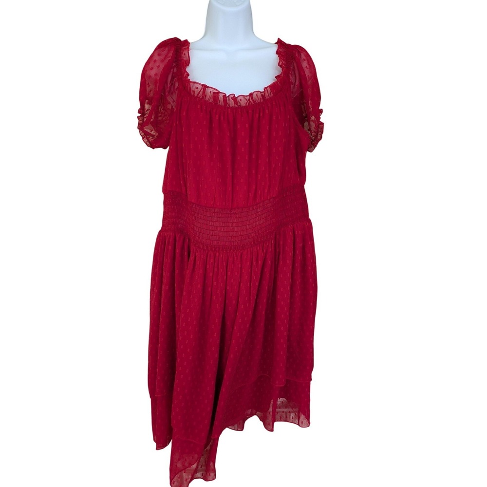 Boohoo Coquette Fairycore Cottagecore Red Swiss Dot Smocked Mini Dress 24